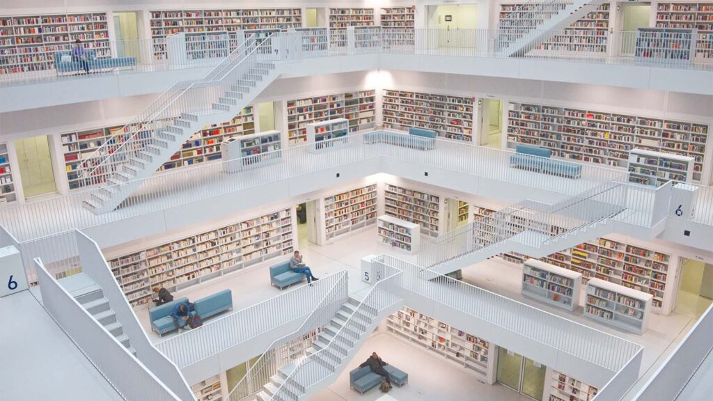 Modern, multi-level library showing tens of thousands of books. The amount of content is not important -- it's about delivering the right content to your customer so they can make an informed choice about your product or service. Give your user the perfect "book."